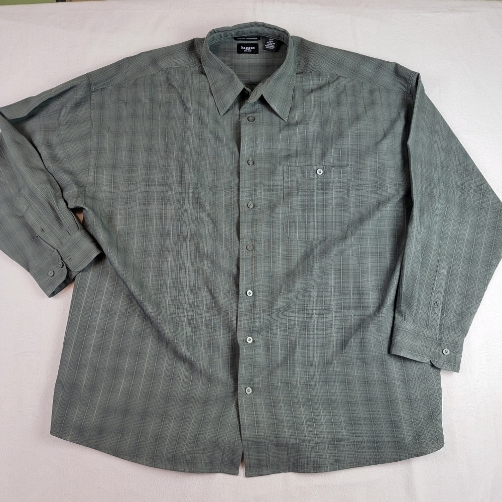 Haggar Luxury Microfiber Long Sleeve Gray Dress Shirt Size 3X